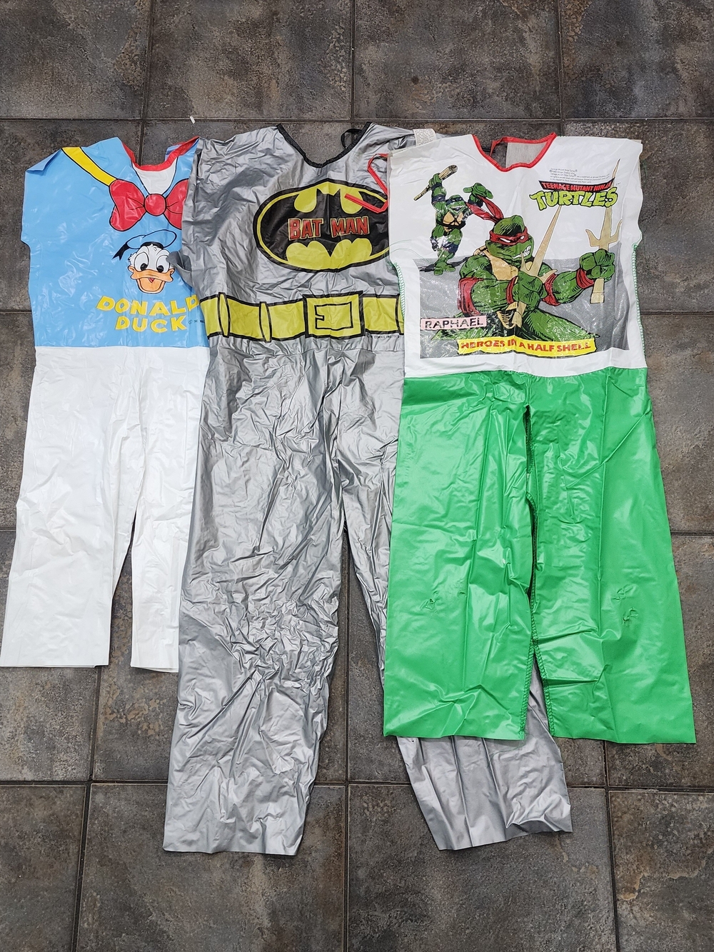 Vintage 70s-80s Ben Cooper Vinyl Costumes Lot Of 3- Batman, Donald Duck, Raphael
